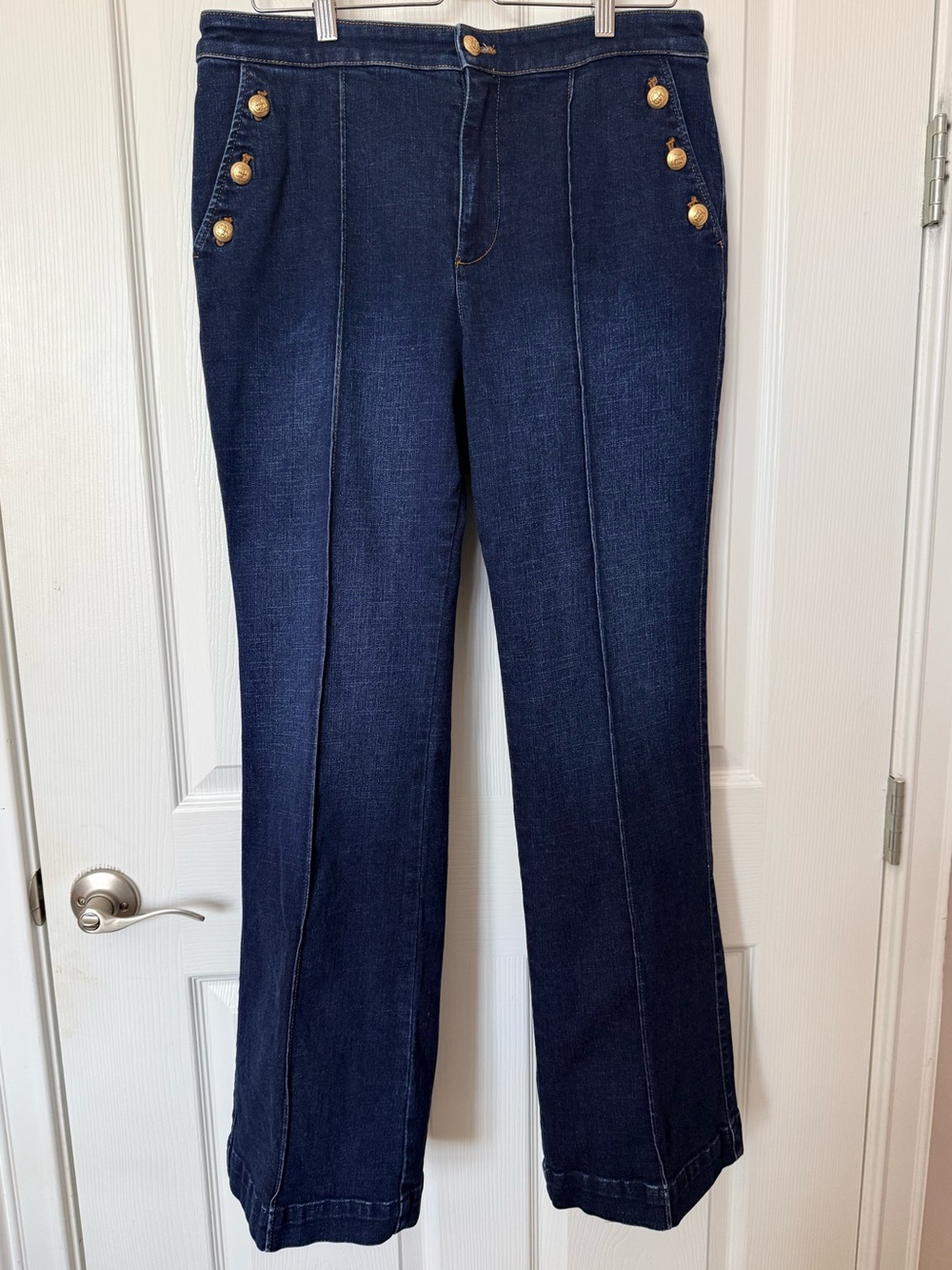 Talbots Dark Blue Flare Jeans with Gold Buttons